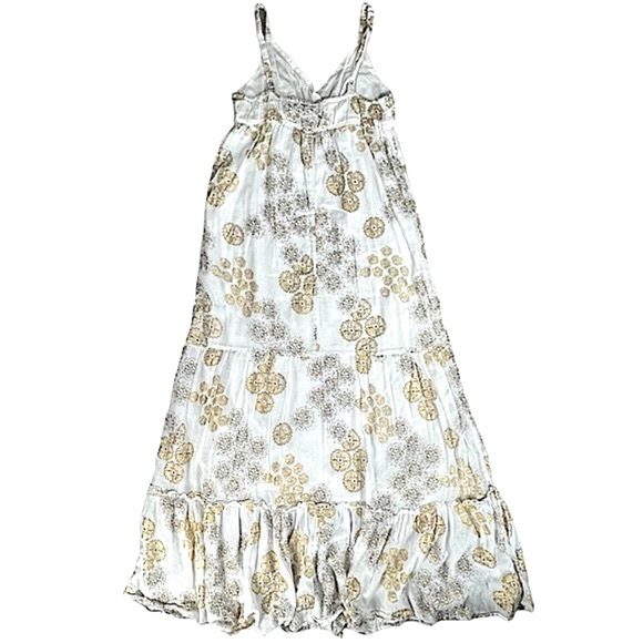 Old Navy size small ivory dress with metallic silver gold floral ruffled bottom - Picture 8 of 13